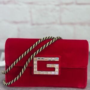 Gucci Broadway Red Velvet GG Rhinestone  Bag